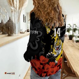 Custom Text And Number Richmond Football ANZAC 2023 Women Casual Shirt Tigers Aboriginal Mix Poppy Camouflage