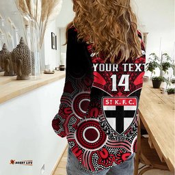 Personalised St Kilda Football Women Casual Shirt Saints Aboriginal Mix Polynesian Pattern
