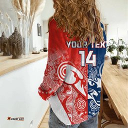 Personalised Swans And Cats Football Women Casual Shirt Sydney Mix Geelong Indigenous