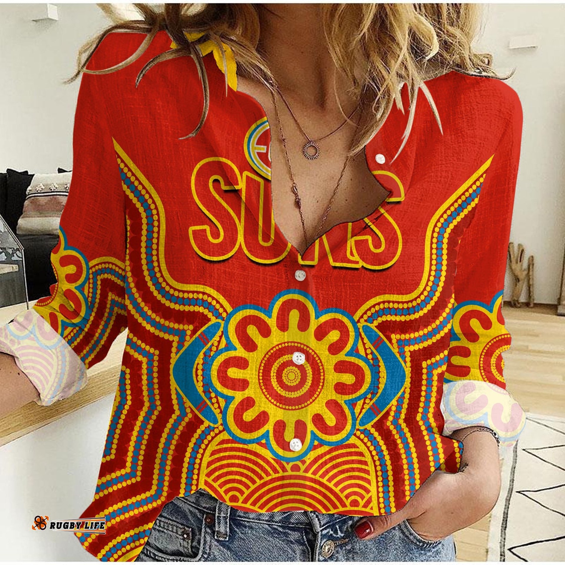 Gold Coast Football Women Casual Shirt Suns Indigenous Pattern