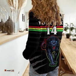 Custom Text And Number Penrith Panthers Rugby 2023 Women Casual Shirt The Riff Est 1966 Black Sporty