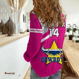 Custom Text And Number Cowboys Rugby 2023 Women Casual Shirt Sporty Style Pink