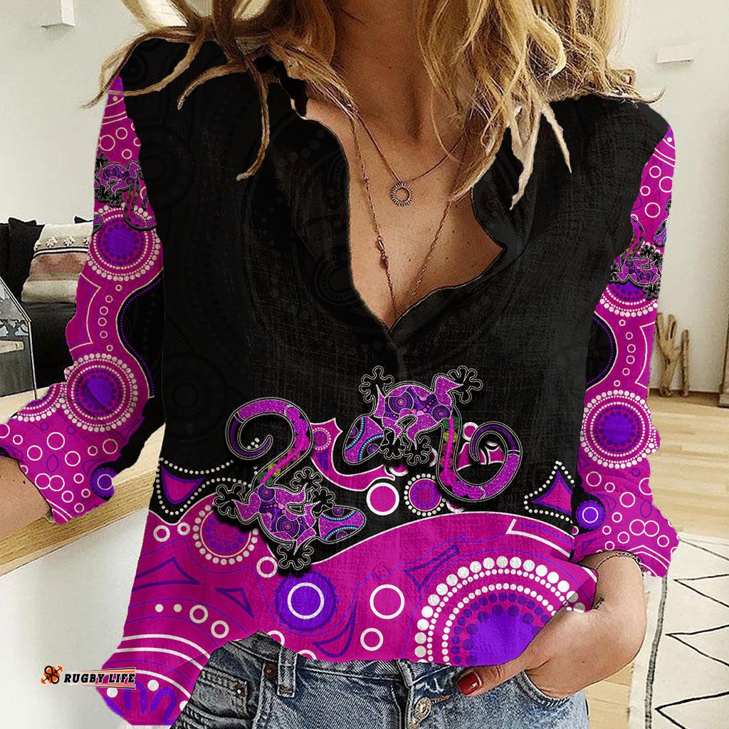 Australia Aboriginal Women Casual Shirt Lizard Pink