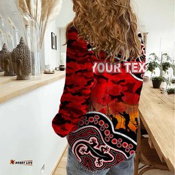 Custom Personalised Anzac Day NRL - Dolphins Women Casual Shirt Aboriginal Lizard Patterns