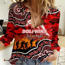 Custom Personalised Anzac Day NRL - Dolphins Women Casual Shirt Aboriginal Lizard Patterns