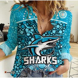Custom Personalised Sharks Rugby Women Casual Shirt Boomerang Indigenous Dots