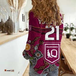 Custom Text And Number QLD Maroons Rugby Women Casual Shirt Queensland Aboriginal Origin
