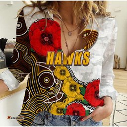 Custom Personalised Anzac Day AFL-Hawks Army Mix Aboriginal Women Casual Shirt