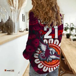 Custom Personalised Sea Eagles Rugby ANZAC Women Casual Shirt Camouflage Poppy