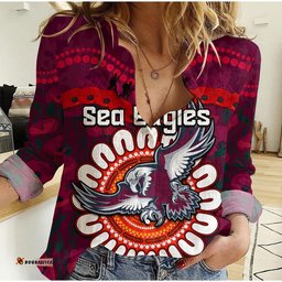 Custom Personalised Sea Eagles Rugby ANZAC Women Casual Shirt Camouflage Poppy