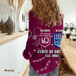 QLD Maroons and NSW Blues Rugby Women Casual Shirt State of Origin 2023 Indigenous Maroon