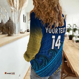 Custom Text And Number Gold Coast Titans Rugby Women Casual Shirt Pasifika Gradient Polynesian Pattern