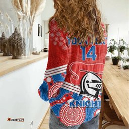 Custom Knights Rugby Christmas Women Casual Shirt Merry Xmas 2023 Mix Aboriginal Art