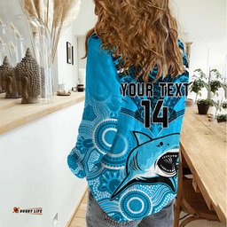 Personalised Sharks Rugby Women Casual Shirt Go Sharkies Aboriginal Mix Polynesian Pattern