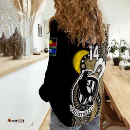 Custom Text And Number Collingwood Football NAIDOC 2023 Women Casual Shirt Magpies For Our Elders Indigenous Art