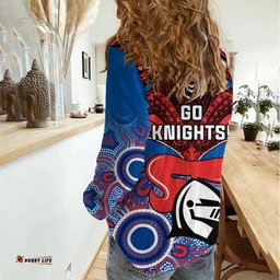 Knights Rugby Women Casual Shirt Aboriginal Mix Polynesian Pattern