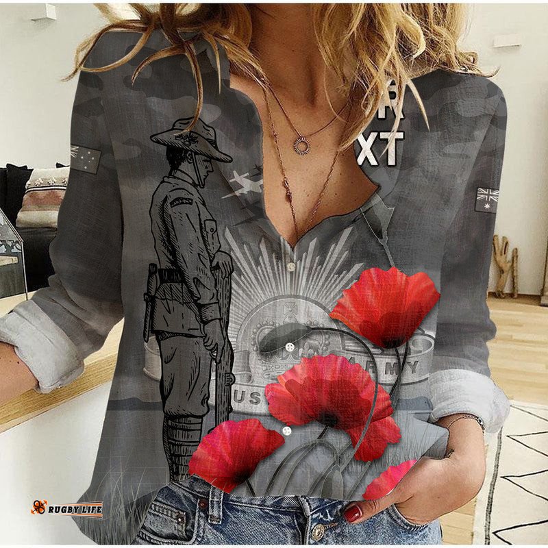 Custom Personalised Remembrance Day Women Casual Shirt Soldier Australian Army Rising Sun With Red Poppy