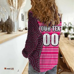NRL - Panthers Women Casual Shirt Mix Dot Aboriginal Pink Version