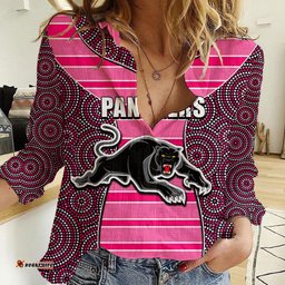 NRL - Panthers Women Casual Shirt Mix Dot Aboriginal Pink Version