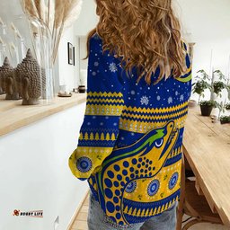Custom Personalised Eels Unique Women Casual Shirt Merry Christmas Parramatta