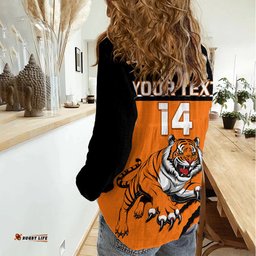 Personalised Wests Tigers Rugby Women Casual Shirt Orange Simple Style