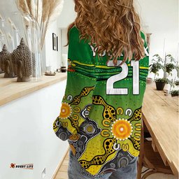 Custom Text And Number Australia Cricket Women Casual Shirt Aboriginal Dots Style
