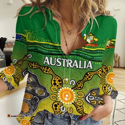 Custom Text And Number Australia Cricket Women Casual Shirt Aboriginal Dots Style