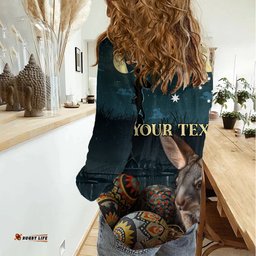 Australia Easter 2024 Women Casual Shirt Bunny With Aboriginal Eggs At Starry Night