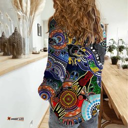 Personalised Panthers NAIDOC Week 2024 Women Casual Shirt Australia Aboriginal Dot Painting