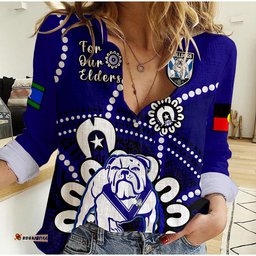Custom Text And Number Bulldogs Rugby NAIDOC 2023 Women Casual Shirt For Our Elders Aboriginal