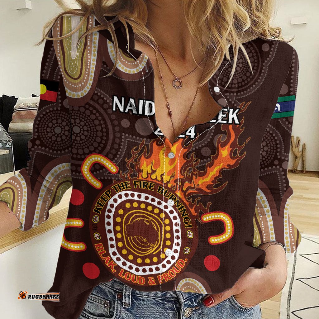 Personalised NAIDOC Week 2024 Women Casual Shirt Aussie Map With Aboriginal