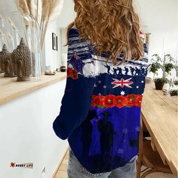 New Zealand and Australia ANZAC Day Women Casual Shirt Lest We Forget Red Poppy Flowers and Soldier