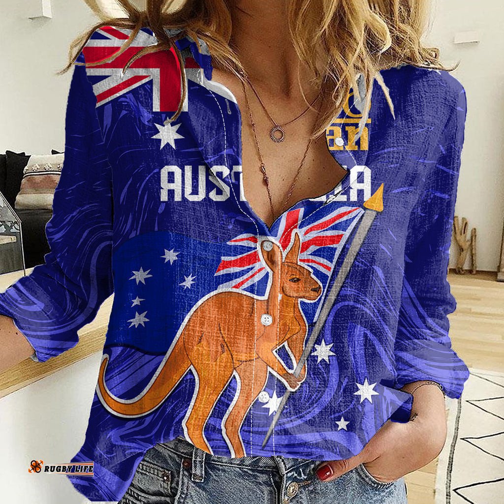 Proud To Be Australia Day Women Casual Shirt Kangaroo with Flag Color