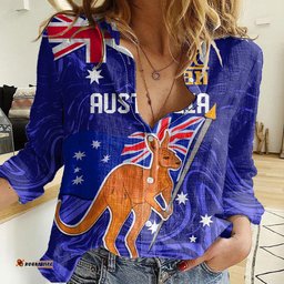 Proud To Be Australia Day Women Casual Shirt Kangaroo with Flag Color