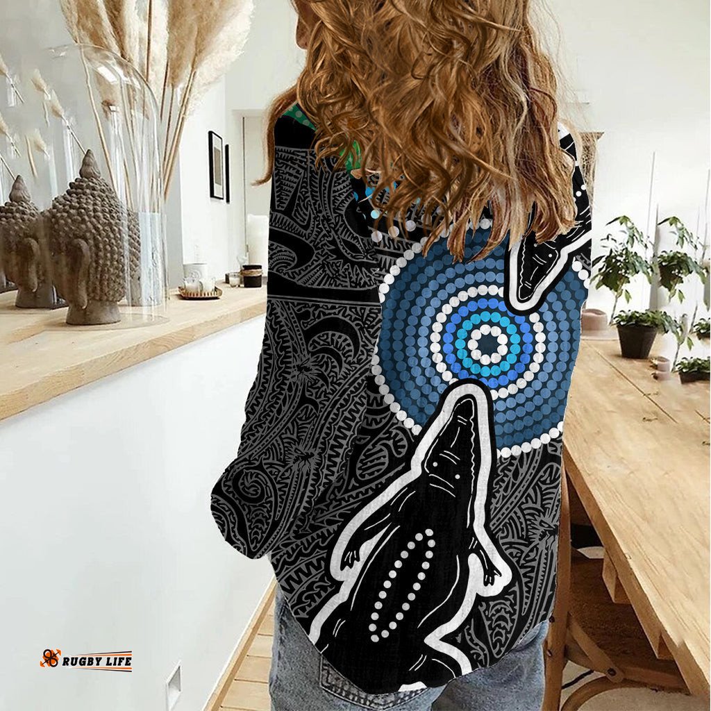 Torest Trait Islands Mix Crocodine Aboriginal Pattern Women Casual Shirt TS04