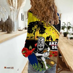 Warriors Rugby ANZAC Day Women Casual Shirt New Zealand Wahs Tiki Mascot Rosemary Starry Night