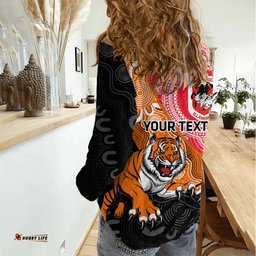 Personalised Dragons And Tigers Rugby Women Casual Shirt Aboriginal Art