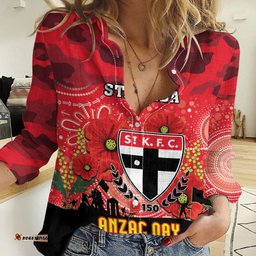 Custom St Kilda Football ANZAC Women Casual Shirt Gallipoli Camouflage With Poppies