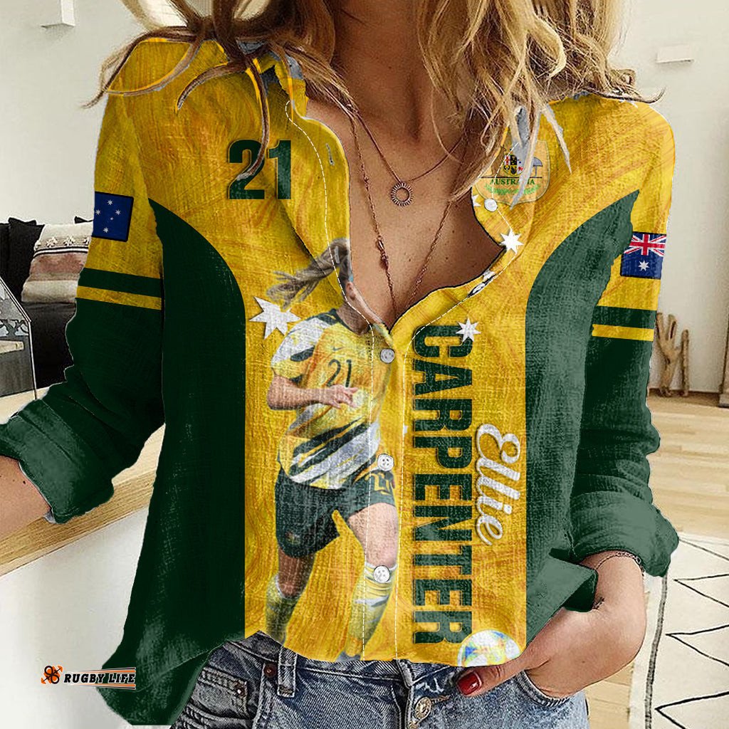 Australia Soccer Women Casual Shirt Ellie Carpenter Matildas Gold Version