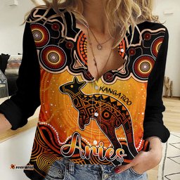 Personalised Australia Aries Kangaroo Zodiac Women Casual Shirt Auz Astrology Aboriginal - Red