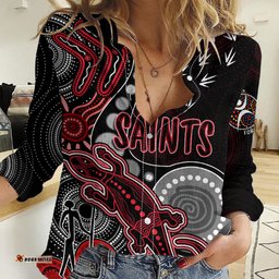 Personalised NAIDOC Week 2023 AFL Saints Women Casual Shirt Aboriginal Dot Art Lizard Mix Boomerang