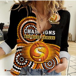 Custom Text And Number Perth Scorchers Cricket Women Casual Shirt Champions BBL12 Proud Indigenous Art
