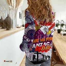 Personalised Eagles ANZAC Day Women Casual Shirt Aboriginal Rising Sun