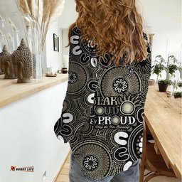 NAIDOC Week 2024 Fire Burning Women Casual Shirt Aboriginal Dots Black Art