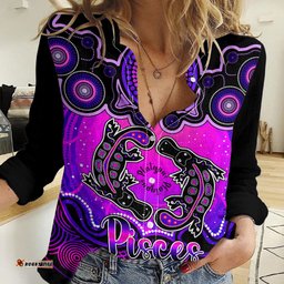 Personalised Australia Pisces Platypus Zodiac Women Casual Shirt Auz Astrology Aboriginal - Magenta