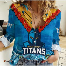 Titans ANZAC 2023 Women Casual Shirt Camouflage Poppy Mix Aboriginal