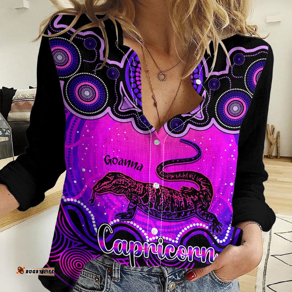 Personalised Australia Capricorn Goanna Zodiac Women Casual Shirt Auz Astrology Aboriginal - Magenta