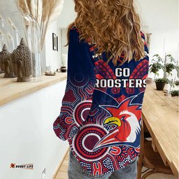 Roosters Rugby Women Casual Shirt Tricolours 1908 Aboriginal Mix Polynesian Pattern