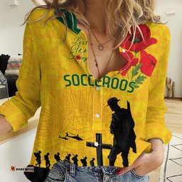 Australia Socceroos Soccer ANZAC Custom Women Casual Shirt Gallipoli Soldier With Camouflage Art