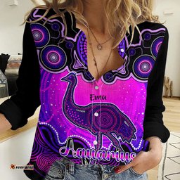 Personalised Australia Aquarius Emu Zodiac Women Casual Shirt Auz Astrology Aboriginal - Magenta